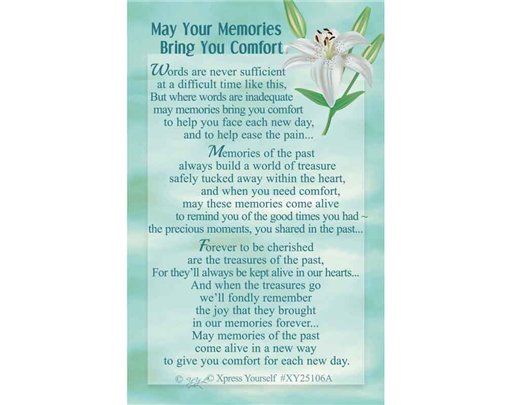 C25 MAY YOUR MEMORIES BRING YOU COMFORT KEEPSAKE CARD 6S
