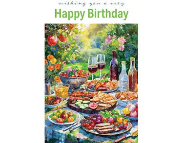 C50 BBQ FOOD ON A TABLE BIRTHDAY CARD 6S