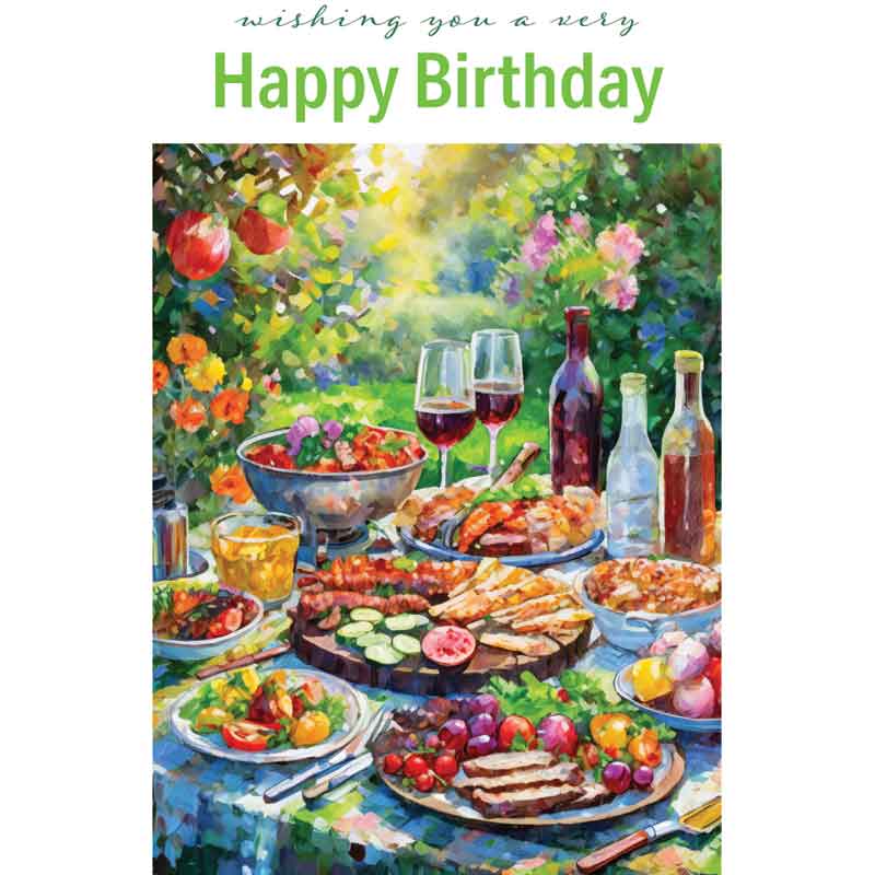 C50 BBQ FOOD ON A TABLE BIRTHDAY CARD 6S