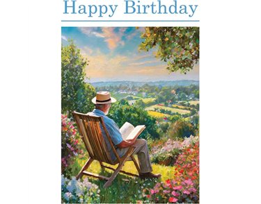 C50 MAN READING IN A DECK CHAIR BIRTHDAY CARD 6S