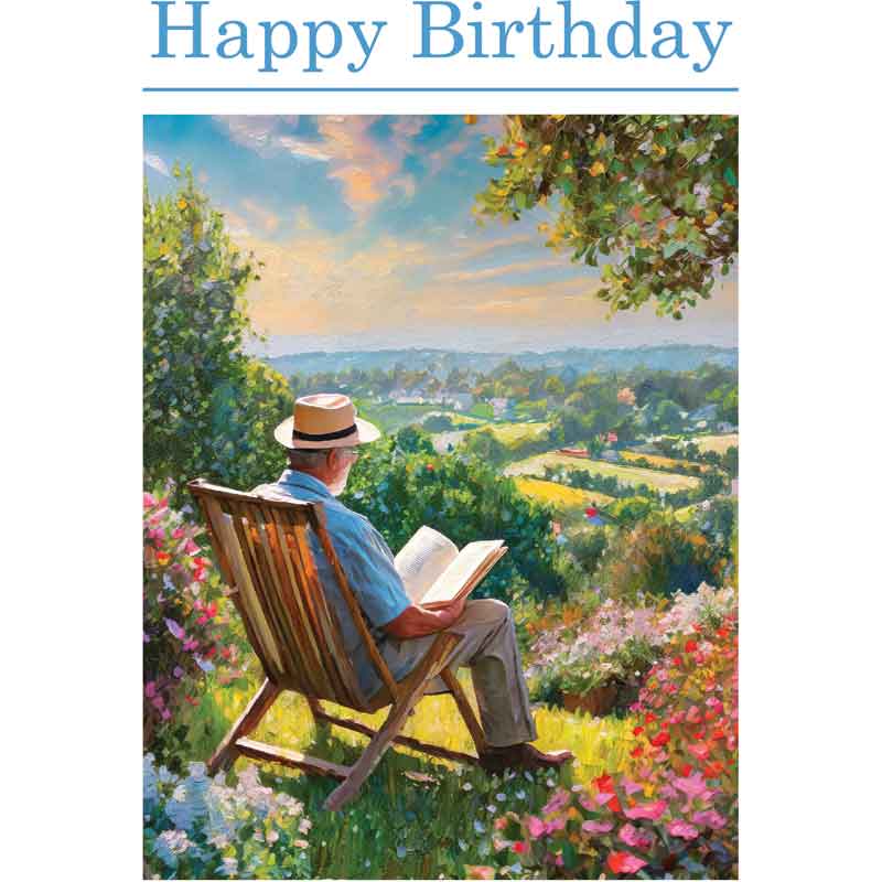C50 MAN READING IN A DECK CHAIR BIRTHDAY CARD 6S