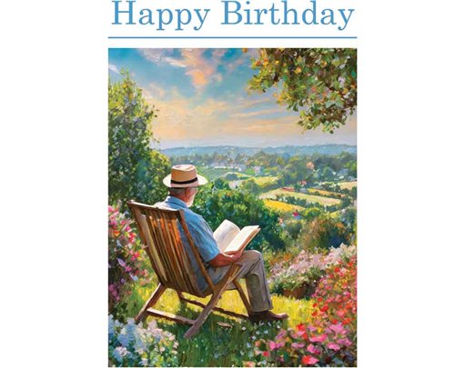 C50 MAN READING IN A DECK CHAIR BIRTHDAY CARD 6S
