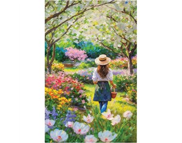 C50 WOMAN IN A GARDEN BLANK CARD 6S