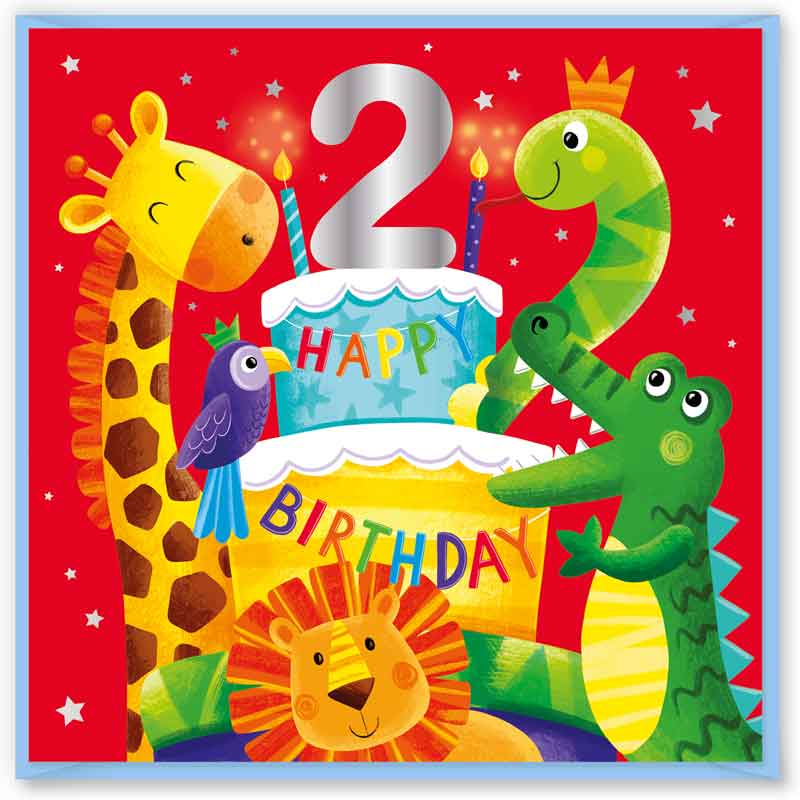 15cm AGE 2 ANIMAL BIRTHDAY CARD 12S