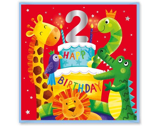 15cm AGE 2 ANIMAL BIRTHDAY CARD 12S