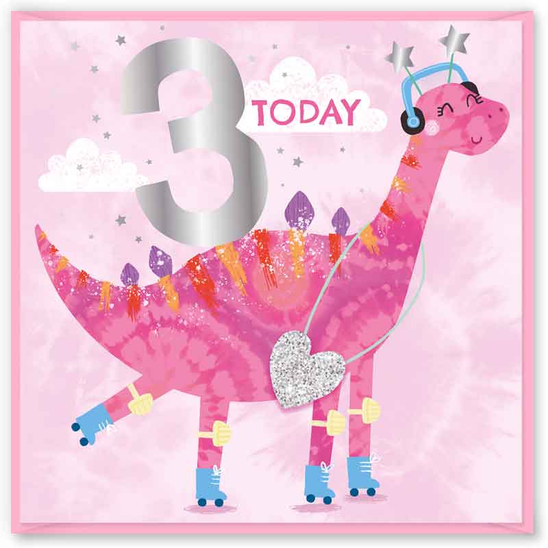 15cm AGE 3 PINK BIRTHDAY CARD 12S
