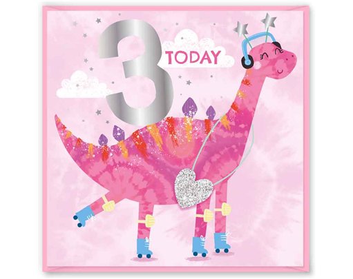 15cm AGE 3 PINK BIRTHDAY CARD 12S