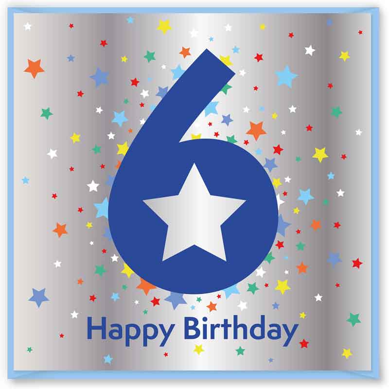15cm AGE 6 BLUE BIRTHDAY CARD 12S