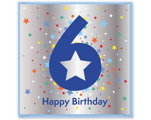 15cm AGE 6 BLUE BIRTHDAY CARD 12S
