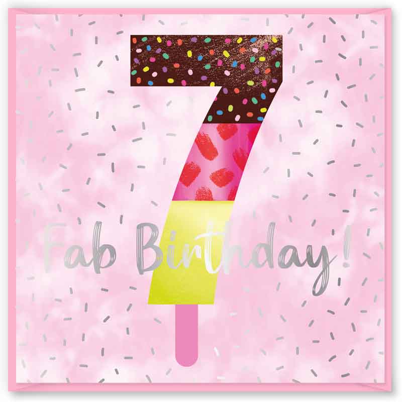 15cm AGE 7 PINK BIRTHDAY CARD 12S