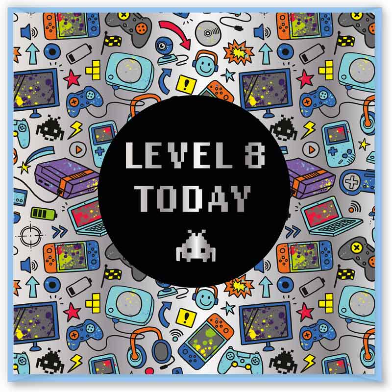 15cm AGE 8 GAME BIRTHDAY CARD 12S
