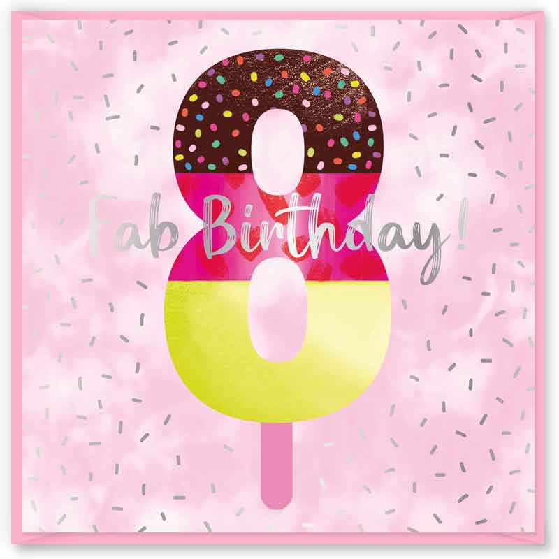 15cm AGE 8 PINK BIRTHDAY CARD 12S