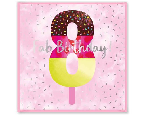 15cm AGE 8 PINK BIRTHDAY CARD 12S