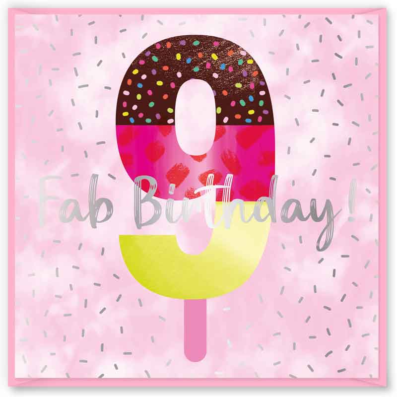 15cm AGE 9 PINK  BIRTHDAY CARD 12S