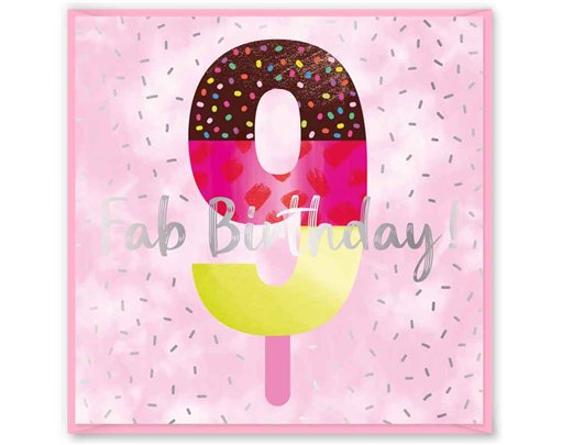 15cm AGE 9 PINK  BIRTHDAY CARD 12S