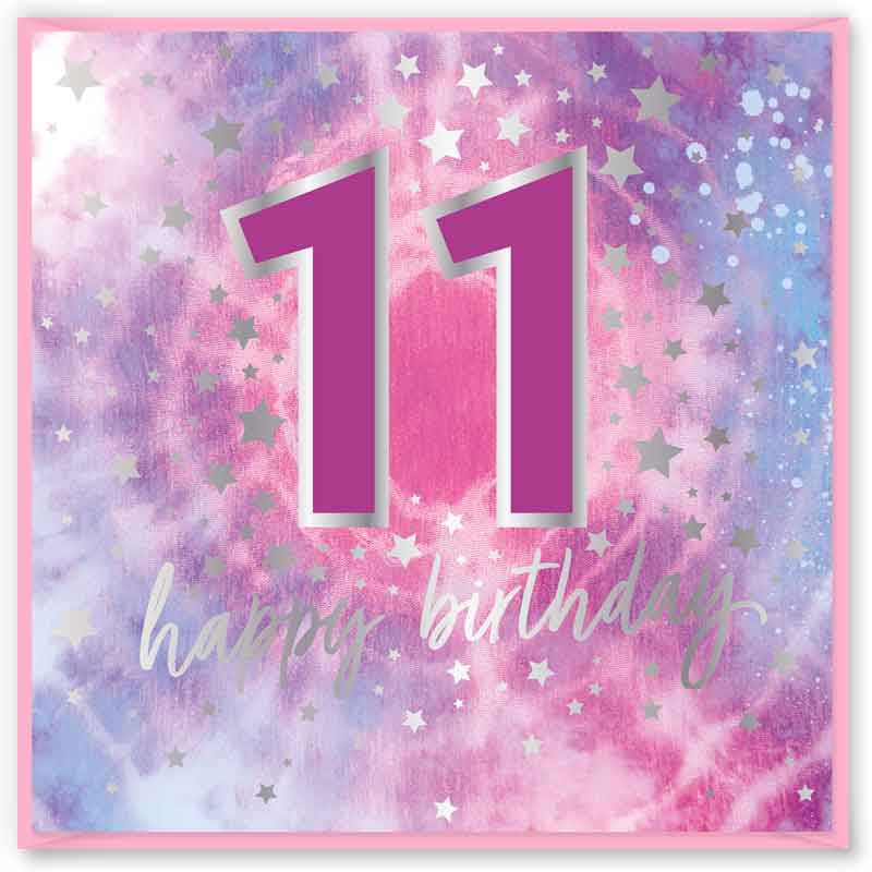 15cm AGE 11 PINK  BIRTHDAY CARD 12S
