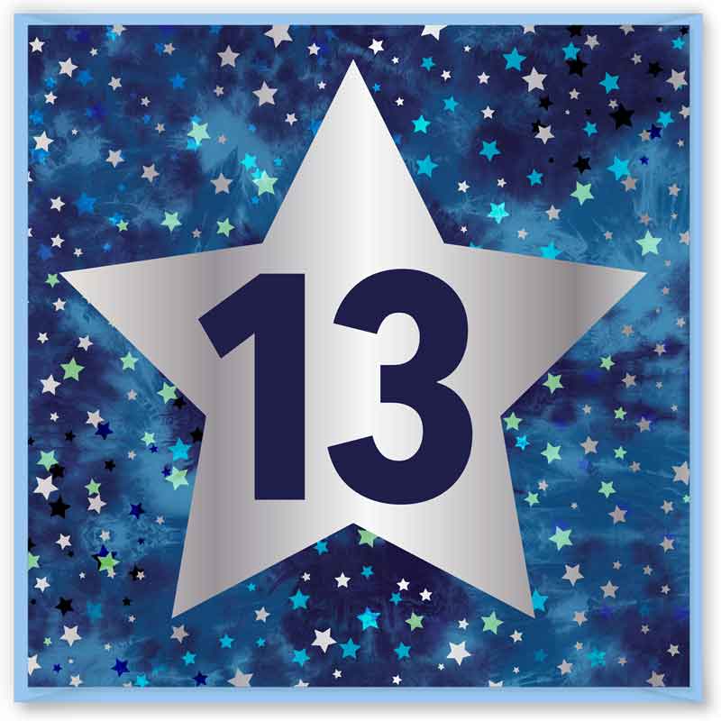 15cm AGE 13 BLUE BIRTHDAY CARD 12S