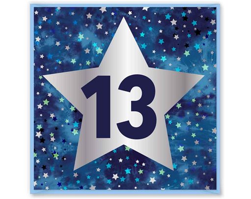15cm AGE 13 BLUE BIRTHDAY CARD 12S