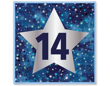 15cm AGE 14 BLUE BIRTHDAY CARD 12S