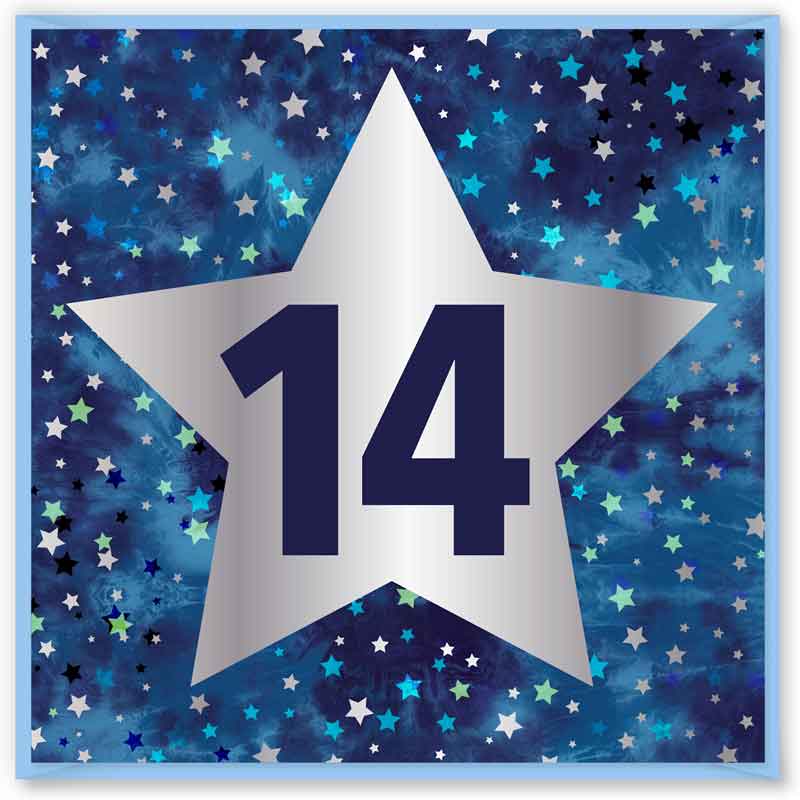 15cm AGE 14 BLUE BIRTHDAY CARD 12S