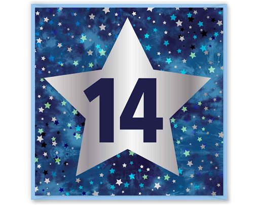 15cm AGE 14 BLUE BIRTHDAY CARD 12S