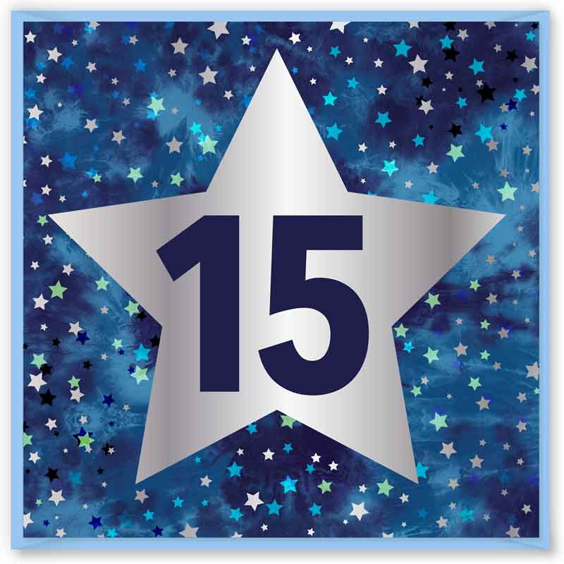 15cm AGE 15 BLUE BIRTHDAY CARD 12S