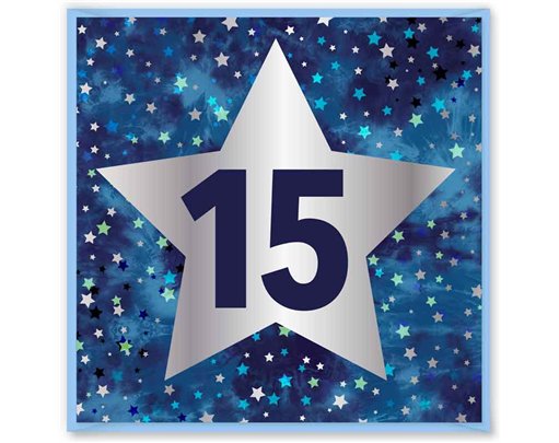 15cm AGE 15 BLUE BIRTHDAY CARD 12S