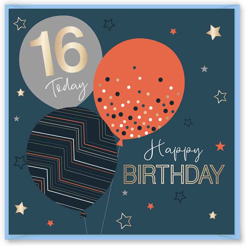 15cm AGE 16 BLUE BIRTHDAY CARD 12S