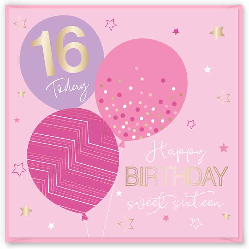 15cm AGE 16 PINK BIRTHDAY CARD 12S