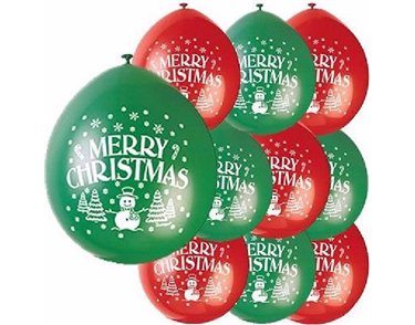 (10) 9IN MERRY CHRISTMAS BALLOONS