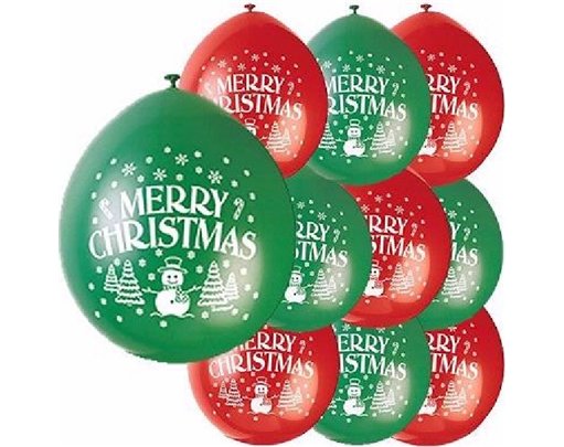 (10) 9IN MERRY CHRISTMAS BALLOONS