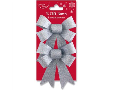 (2) SILVER GLITTER BOWS  6S