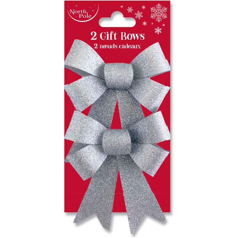 (2) SILVER GLITTER BOWS  6S
