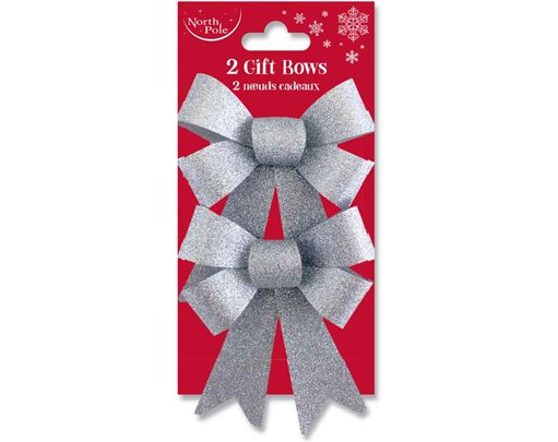 (2) SILVER GLITTER BOWS  6S