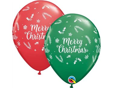 (25) 11in RED & GREEN XMAS EVERGREEN QUALATEX