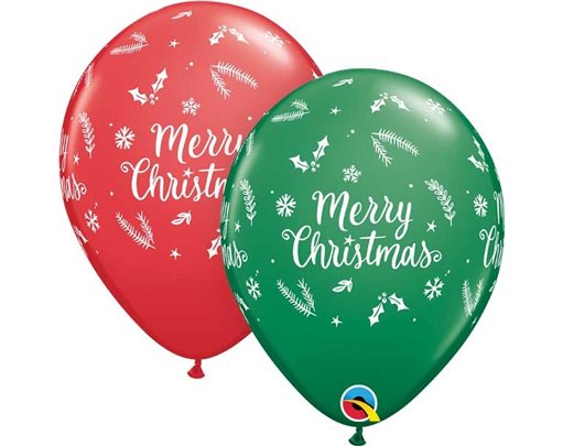 (25) 11in RED & GREEN XMAS EVERGREEN QUALATEX