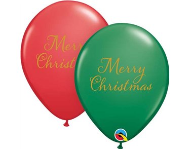 (25) 11in GREEN & RED MERRY CHRISTMAS QUALATEX