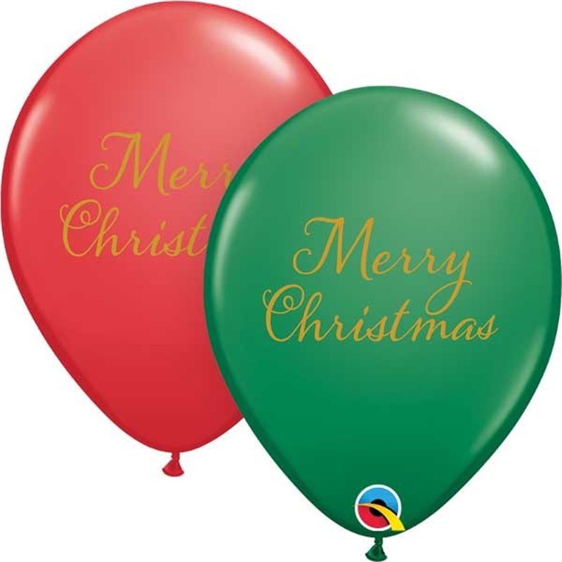 (25) 11in GREEN & RED MERRY CHRISTMAS QUALATEX