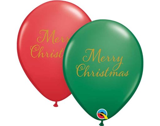 (25) 11in GREEN & RED MERRY CHRISTMAS QUALATEX