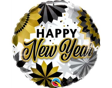 18in NEW YEAR BLACK & GOLD FANS FOIL BALLOON