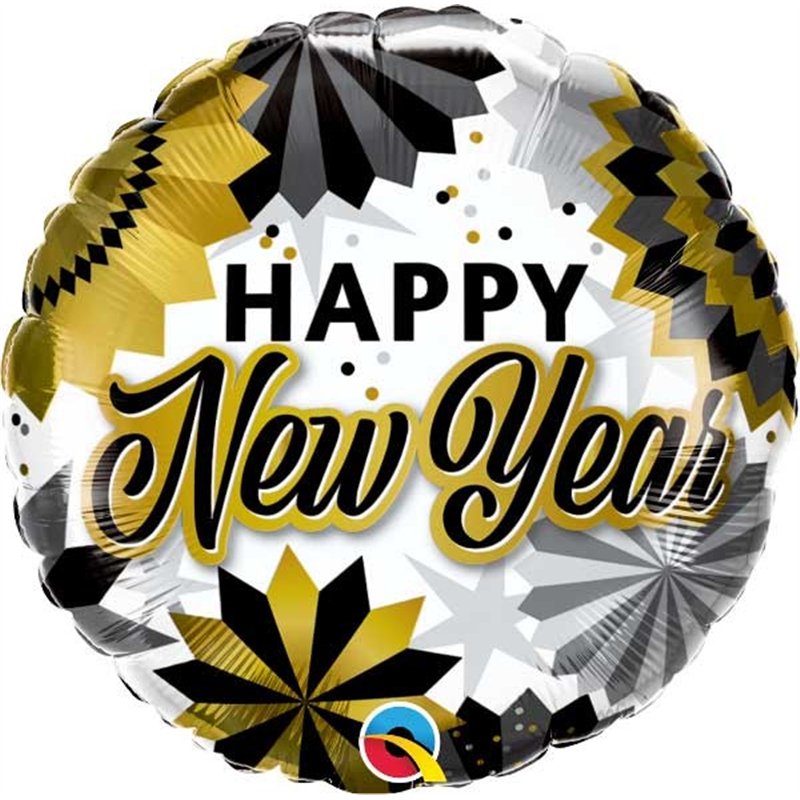 18in NEW YEAR BLACK & GOLD FANS FOIL BALLOON