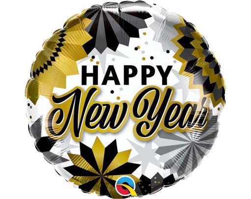 18in NEW YEAR BLACK & GOLD FANS FOIL BALLOON