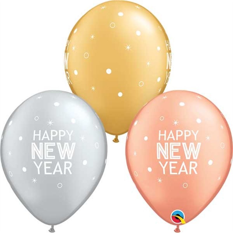 (25) 11in NEW YEAR SPARKLES & DOTS QUALATEX