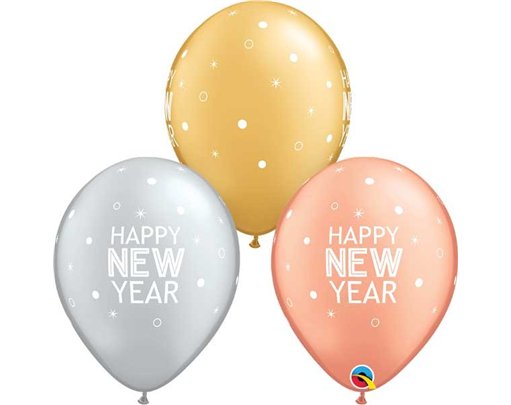 (25) 11in NEW YEAR SPARKLES & DOTS QUALATEX