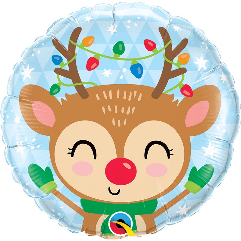 18in REINDEER & COLORED LIGHTS FOIL BALLOON