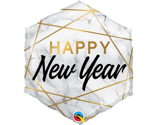 20in NEW YEAR MARBLE RECTANGLES HEXAGON FOIL BALLOON