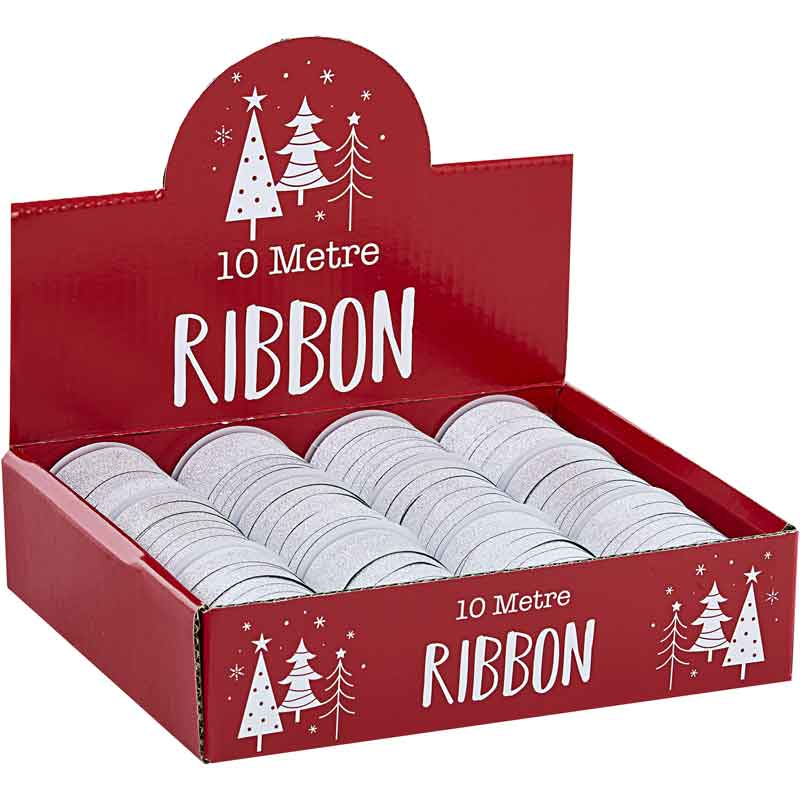 10M SILVER GLITTER RIBBON  12S