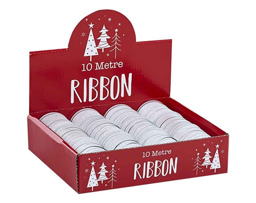 10M SILVER GLITTER RIBBON  12S