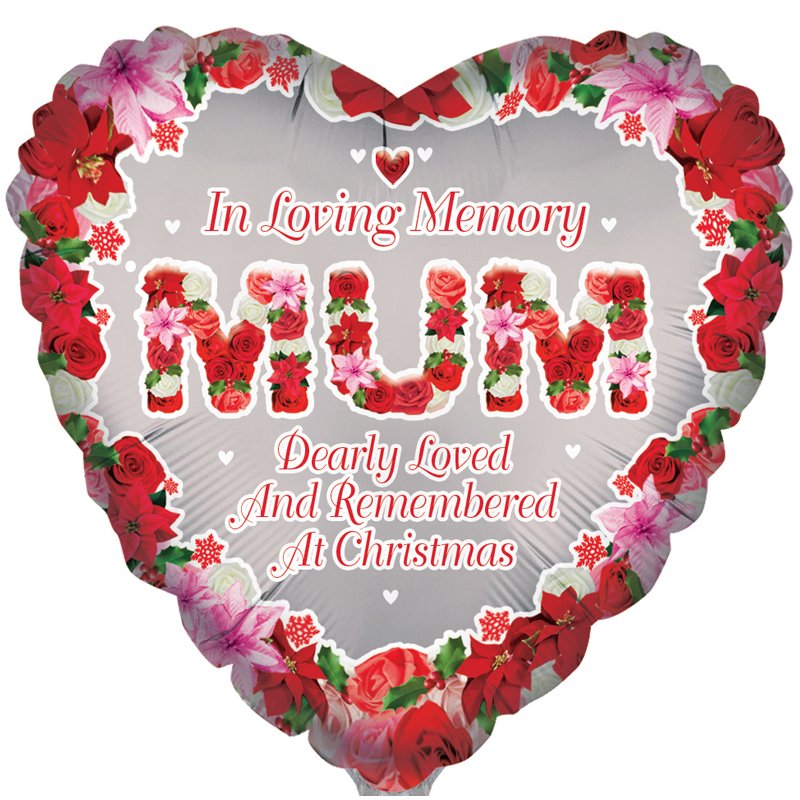 18in MUM HEART REMEMBRANCE XMAS FOIL BALLOON