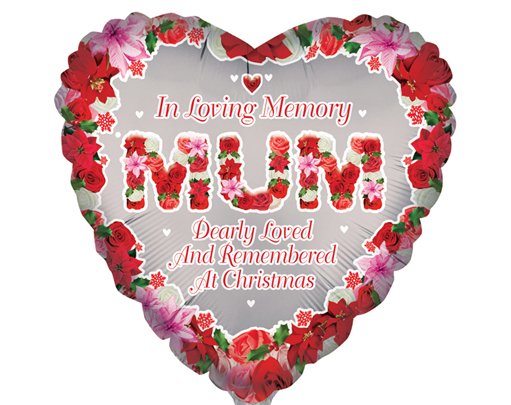 18in MUM HEART REMEMBRANCE XMAS FOIL BALLOON